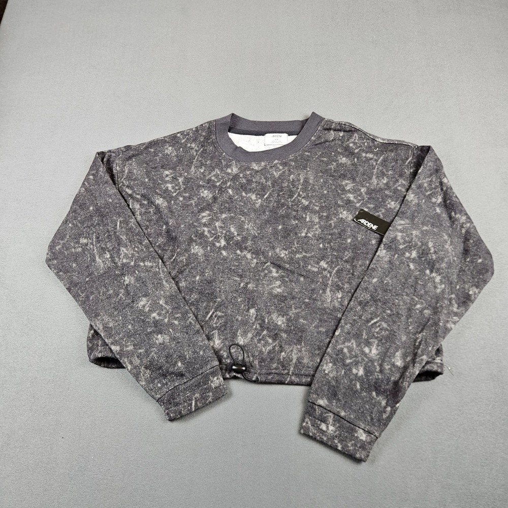 Ardene Womens Acid Wash Cropped Sweatshirt Gray Drawstring Hem Medium NWT